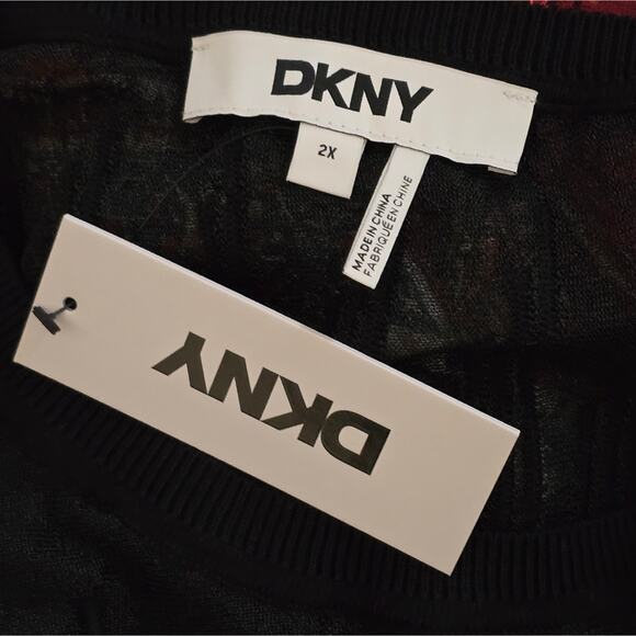 DKNY Black Neutral Monochromatic Sheer Inlay Ribbed Sweater Plus Size 2X New - Picture 12 of 13